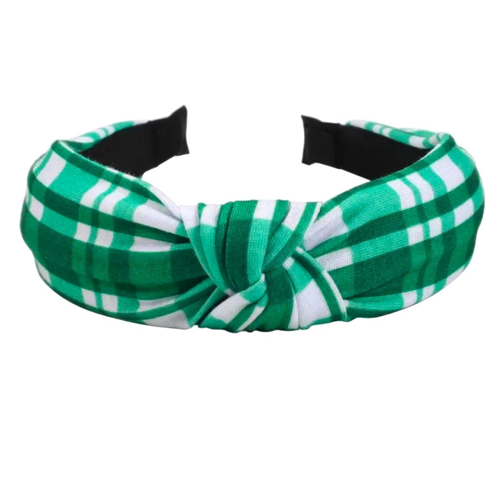 Cross Knot Green Plaid Headband